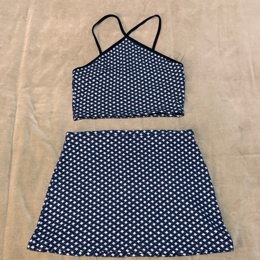 Zara Blue and White Cross Strap Skirt Set